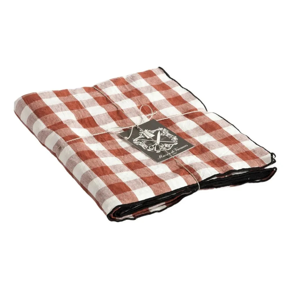 Maison de Vacances - Bourdon Black Mesh Vichy Rectangular Tablecloth | Vichy Clay