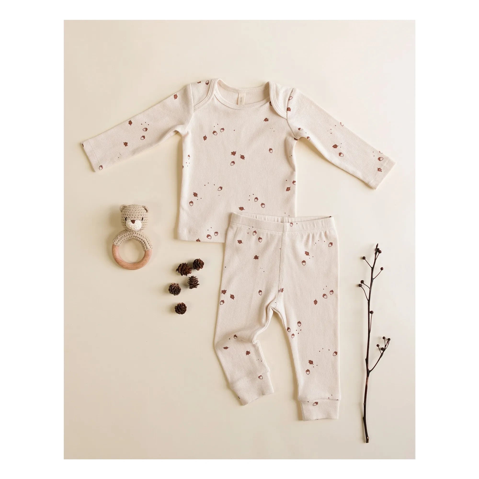 Quincy Mae - Organic Cotton Hazelnut Ribbed Top and Leggings Set | Ecru