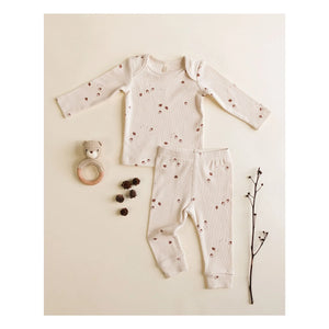 Quincy Mae - Organic Cotton Hazelnut Ribbed Top and Leggings Set | Ecru