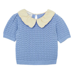 Mipounet - Cherry Crochet Short Sleeve Sweater | Blue