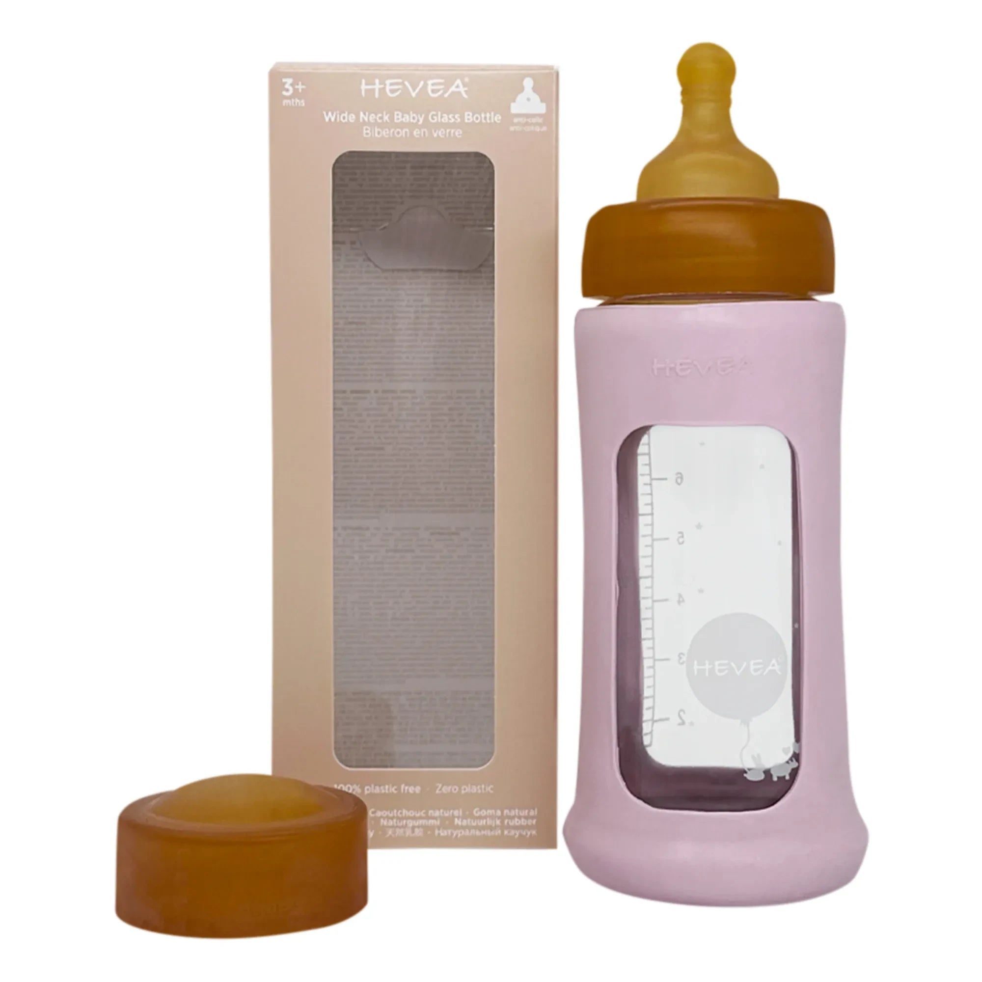 Hevea - Protective Cover Middle Flow Wide Mouth Glass Bottle | Powder Pink