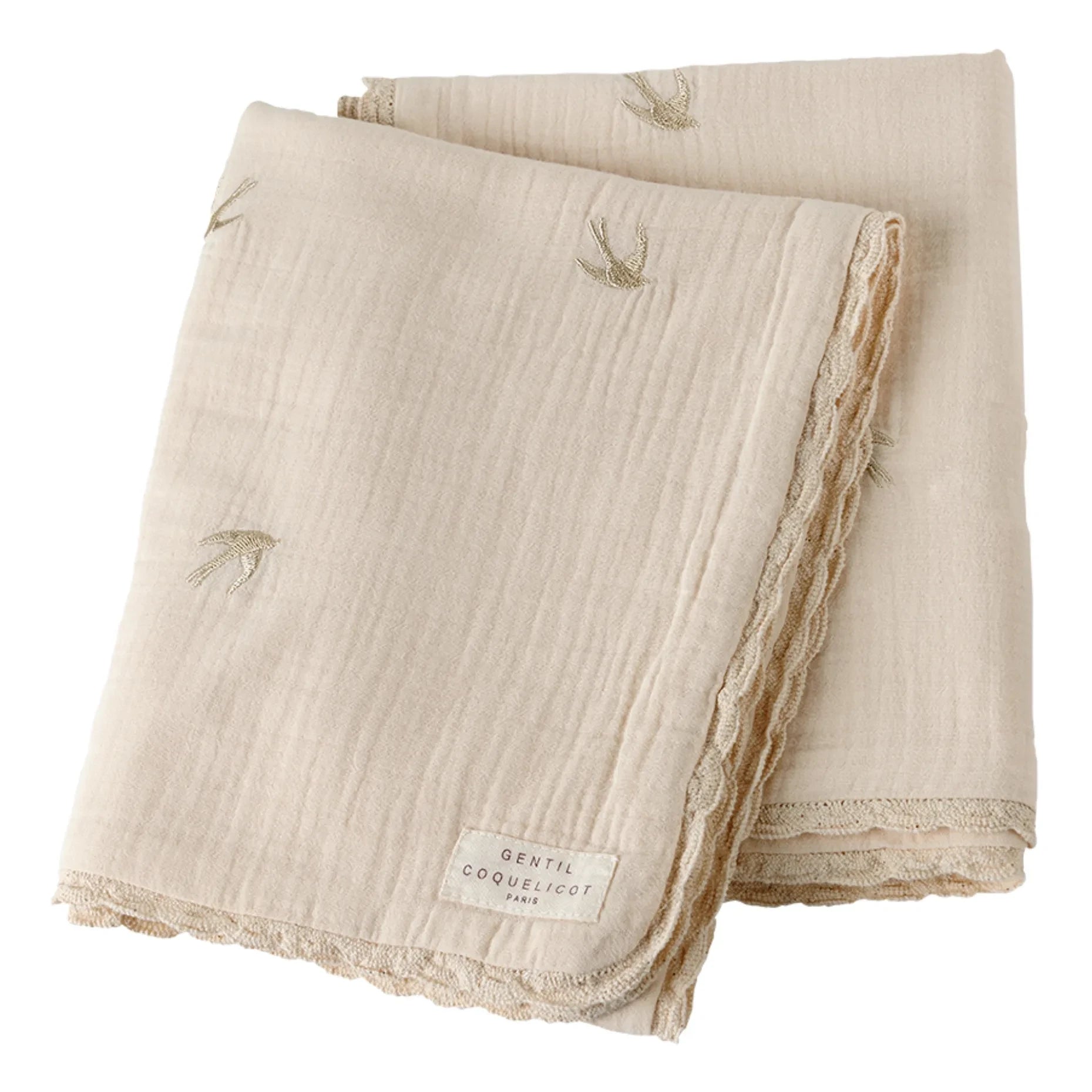 Gentil Coquelicot - Embroidered Swallow Cotton Muslin Blanket