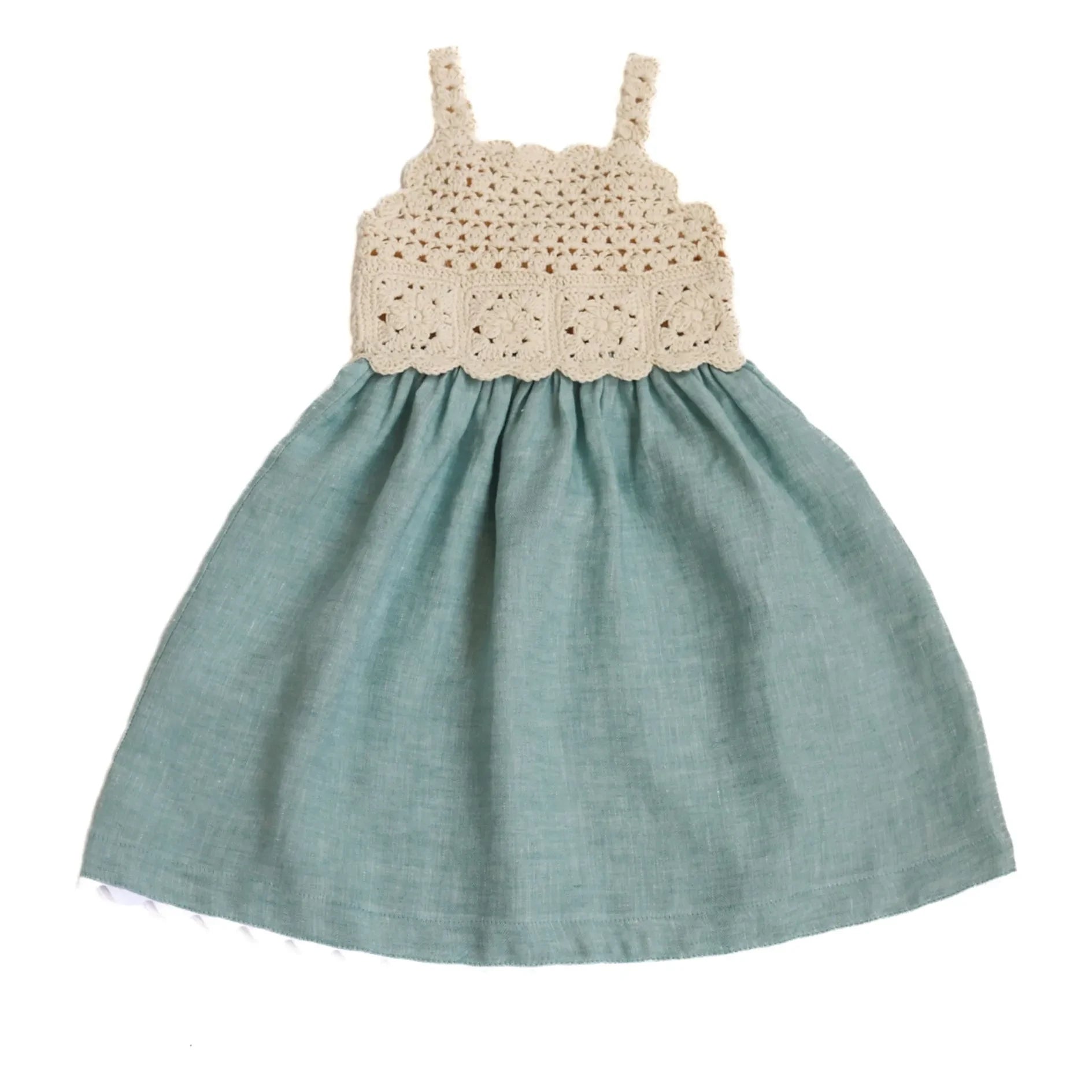 Kalinka - Elvina Crochet Knit Linen Dress | Light Blue