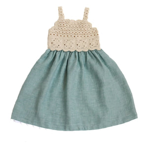 Kalinka - Elvina Crochet Knit Linen Dress | Light Blue