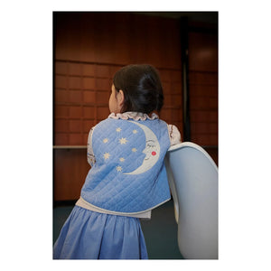 Copenhagen Colors - Moon Embroidered Organic Cotton Quilted Sleeveless Vest | Light blue