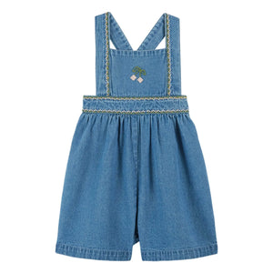 Emile et Ida - Short Denim Embroidered Cherry Romper | Blue