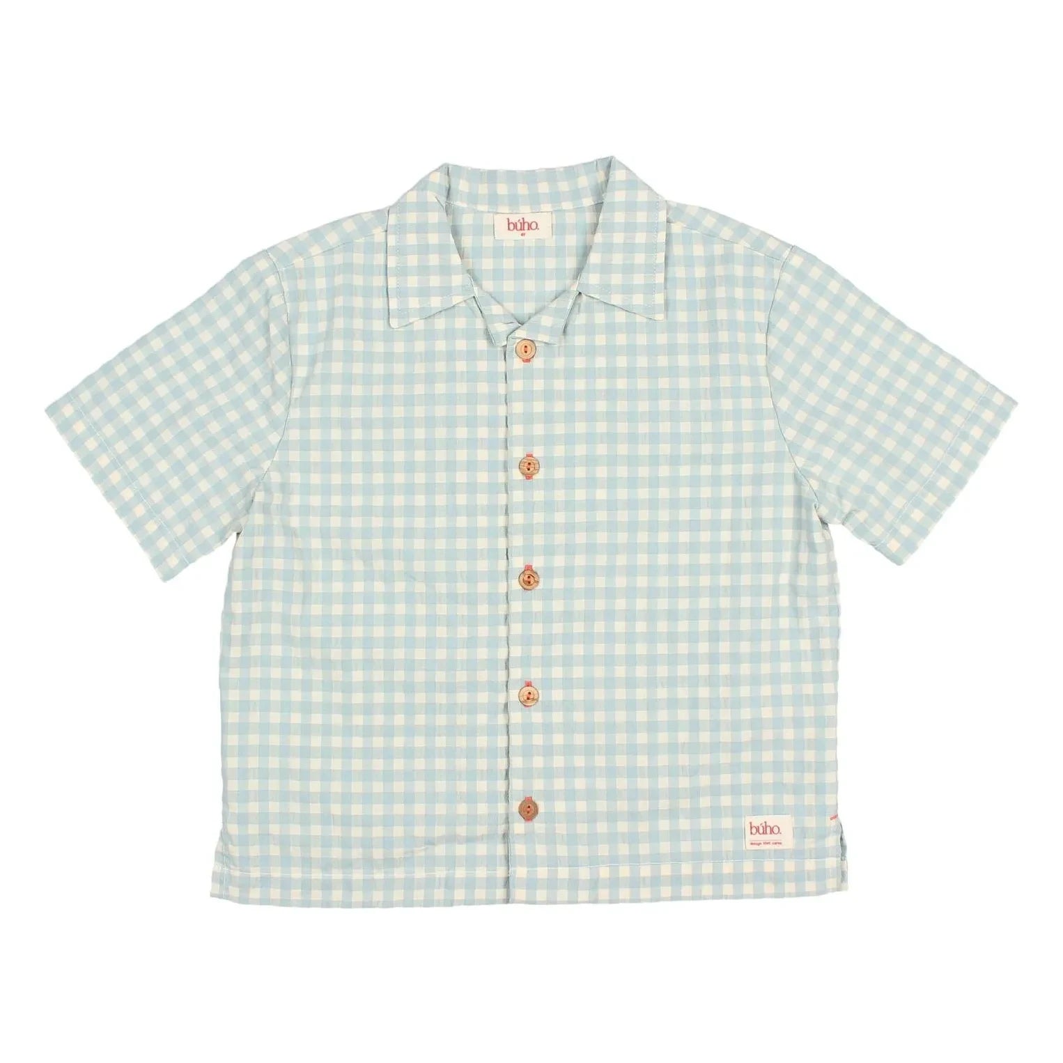 Búho - Aqua Gingham Seersucker Organic Cotton Shirt