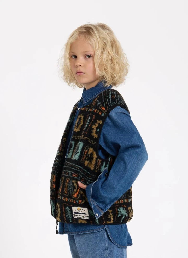 Hundred Pieces - Easy Jacquard Sherpa Kolsuz Ceket | Siyah