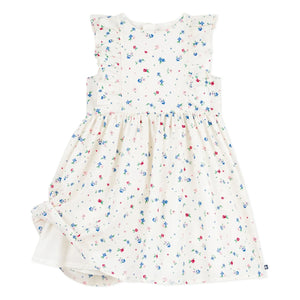 Petit Bateau - Floral Patterned Ruffled Dress Organic Cotton Poplin | White