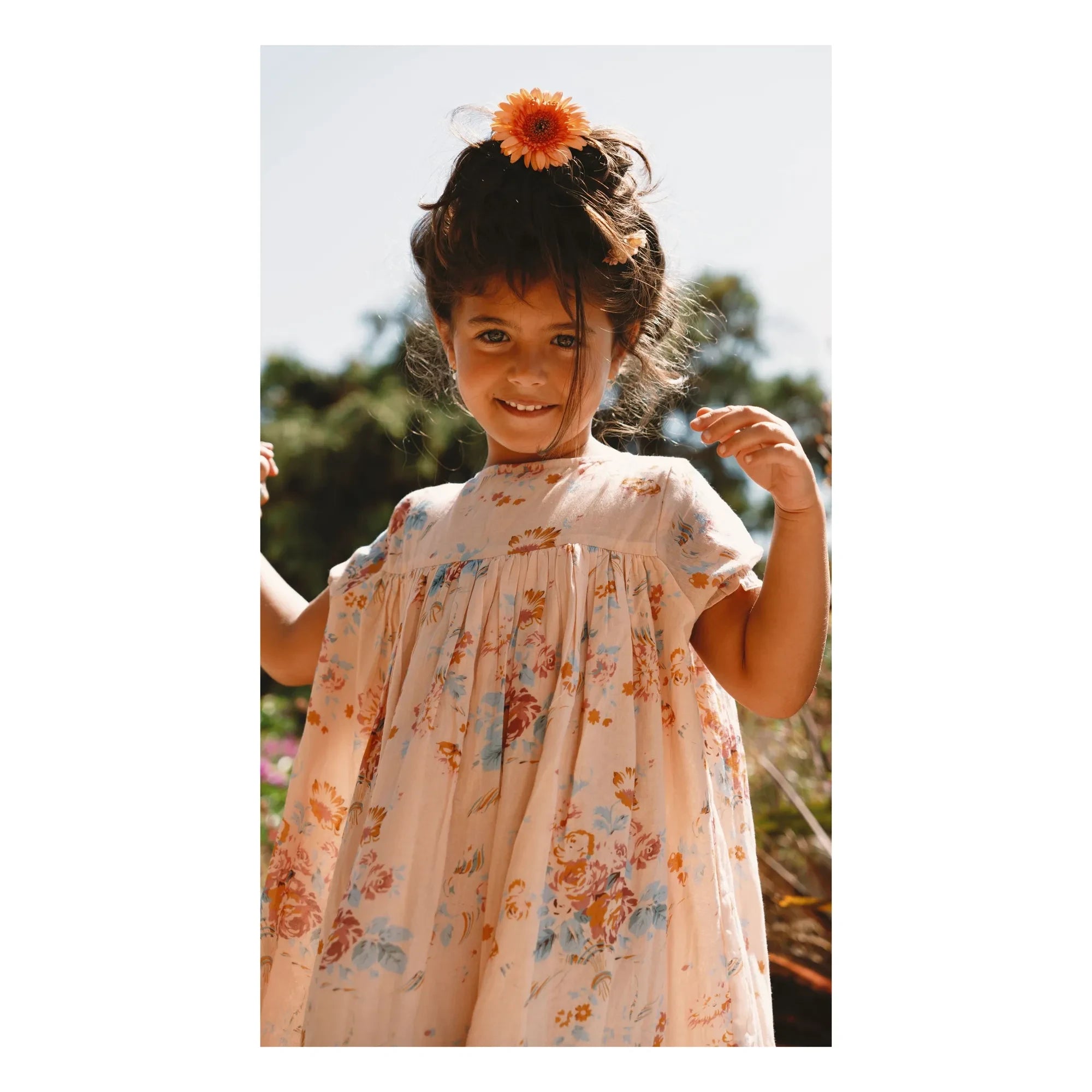 Lilinoa - Maeva Floral Print Cotton Voile Dress | Peach