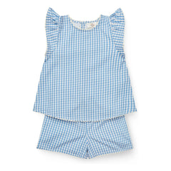 Copenhagen Colors - Houndstooth Organic Cotton Top and Shorts Set | Blue