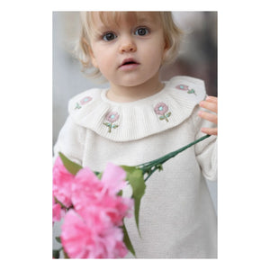 Lililotte - Diana Organic Cotton Embroidered Collared Sweater | Ecru