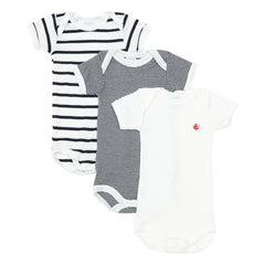 Petit Bateau - 3'lü Organik Pamuklu Çizgili Kolsuz Tulum Seti | Mavi