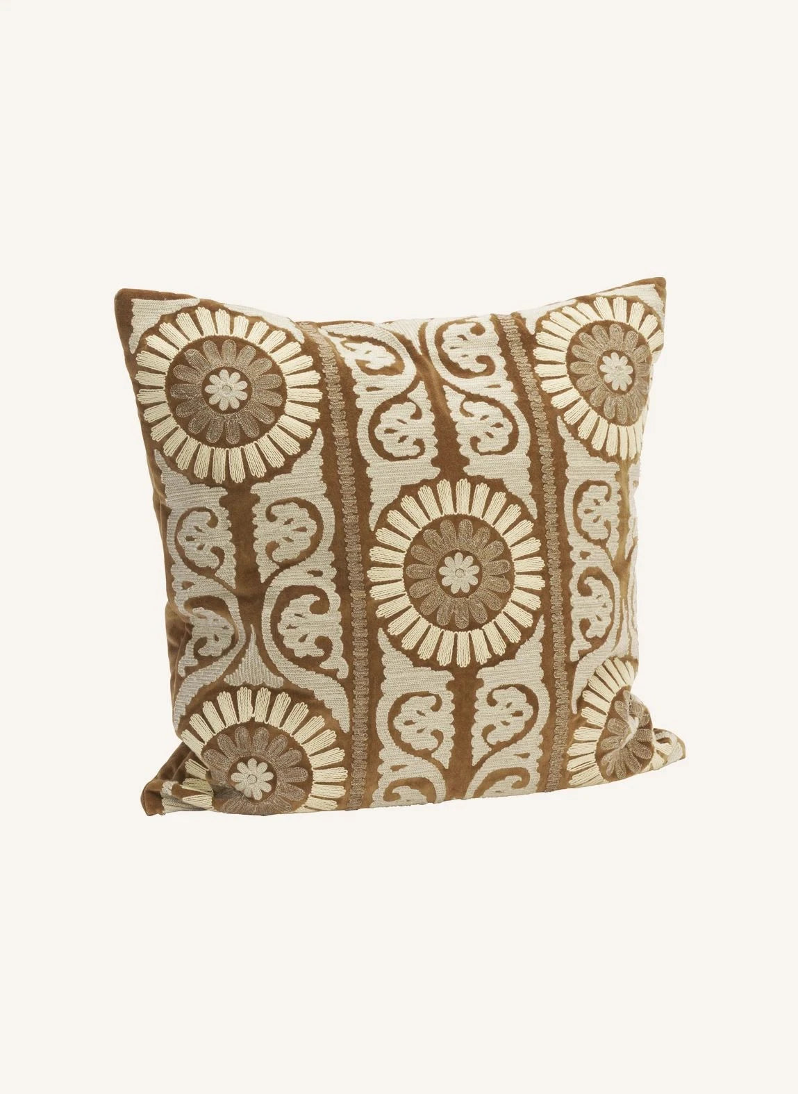 Madam Stoltz - Suzani Embroidered Velvet Cushion Cover | Brown