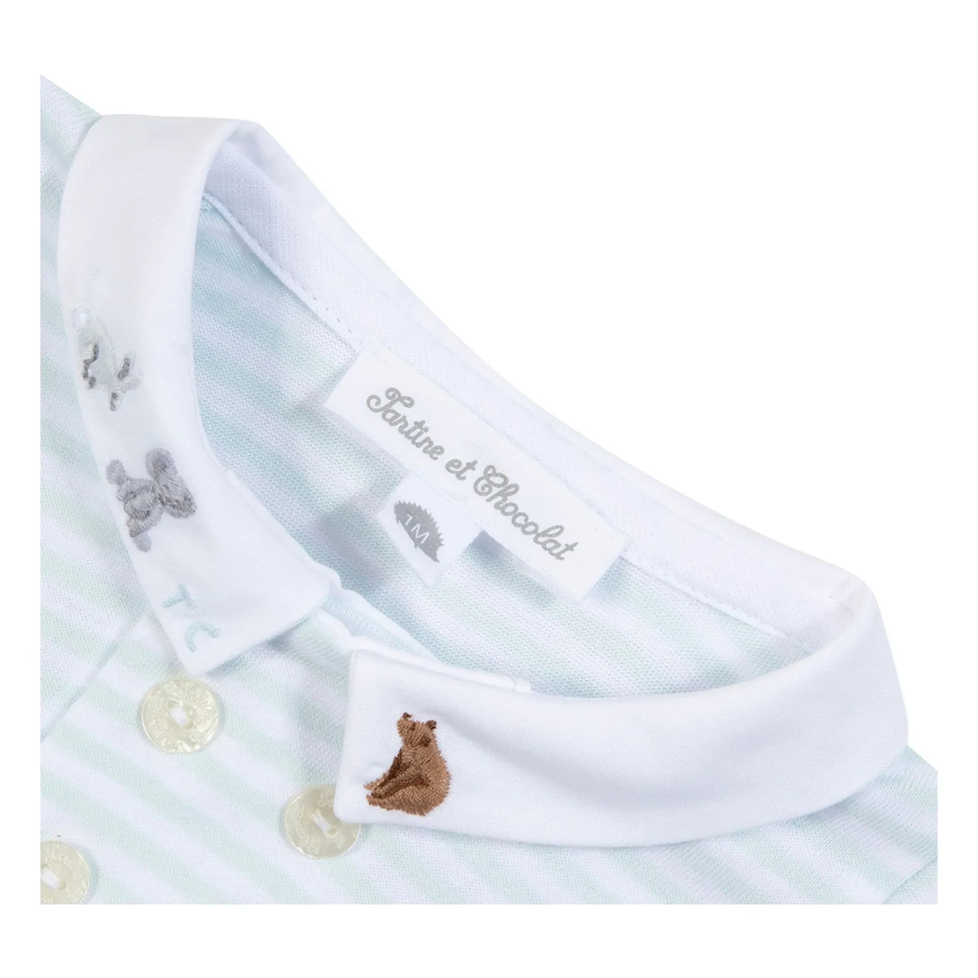 Tartine et Chocolat - Striped Animal Print Collared Pajamas | Light blue