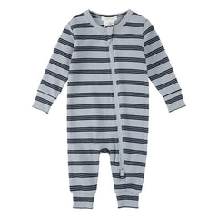 Petit Lem - Striped Ribbed Organic Cotton Pajamas | Blue