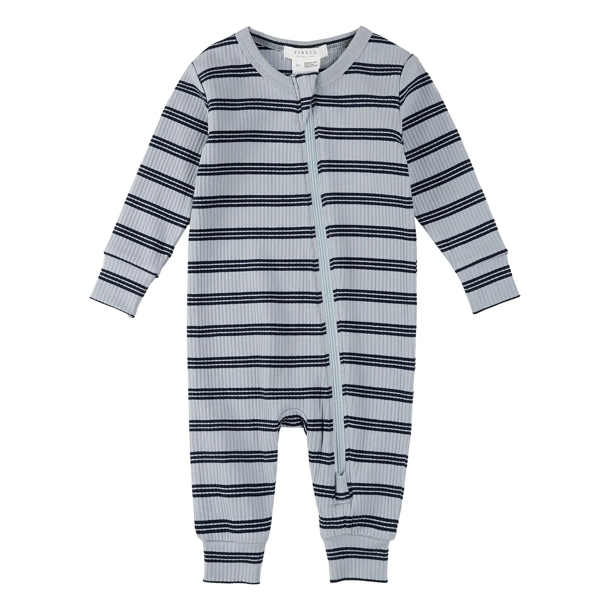 Petit Lem - Striped Ribbed Organic Cotton Pajamas | Blue