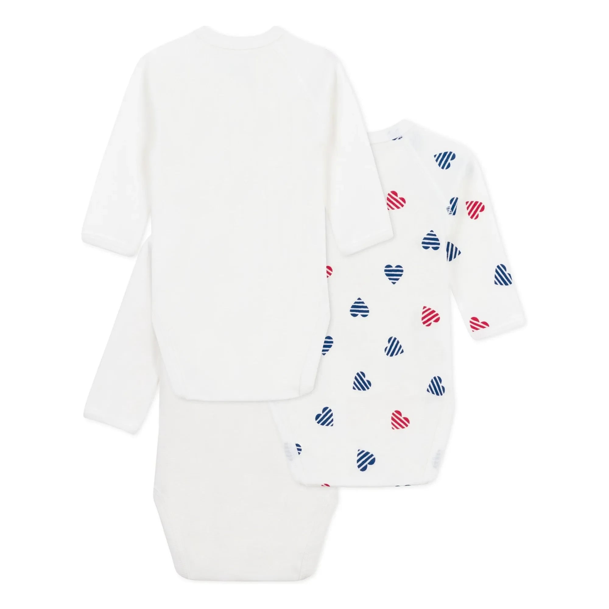 Petit Bateau - 3-Pack Striped Heart Organic Cotton Baby Bodysuit | Ecru