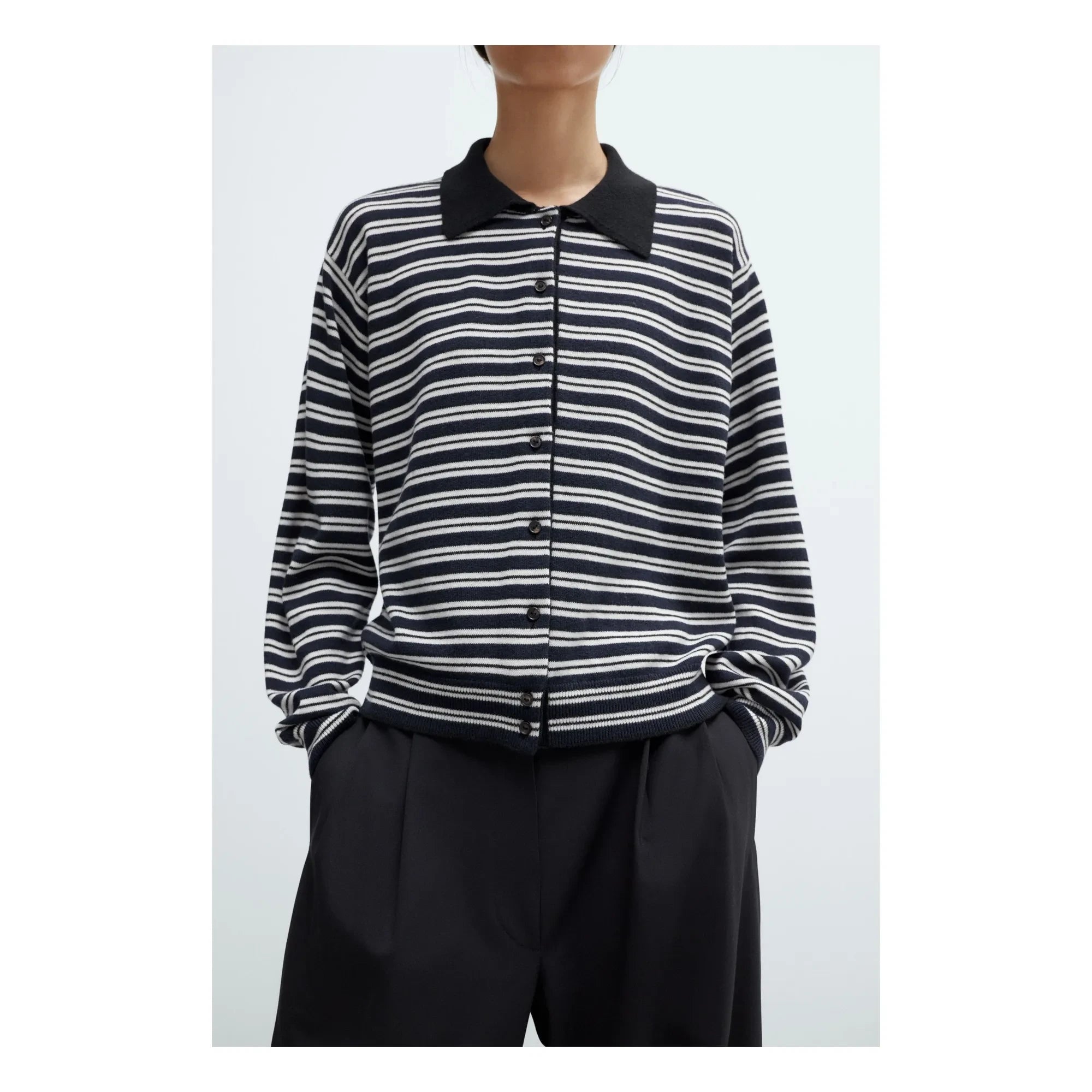 Cordera - Striped Merino Wool Polo Shirt | Navy Blue