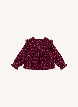 Petit Bateau - Ruffled Floral Velvet Organic Cotton Blouse | Bordeaux