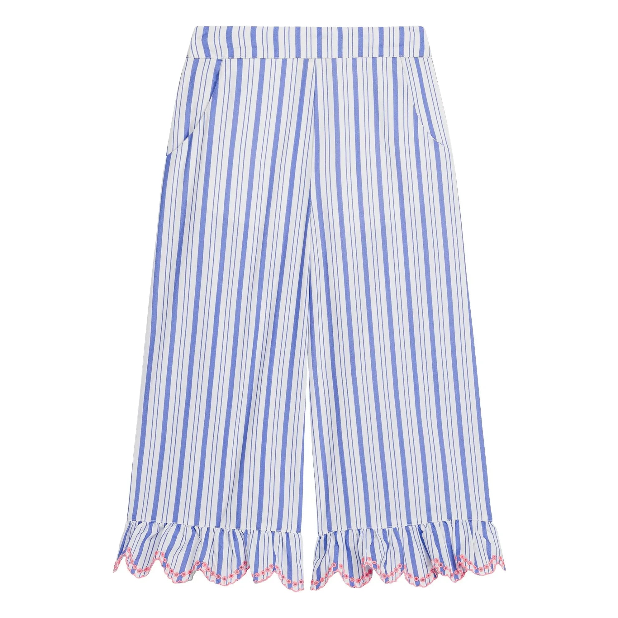 Louise Misha - Striped Poplin Organic Cotton Loukini Ruffled Pants | Blue