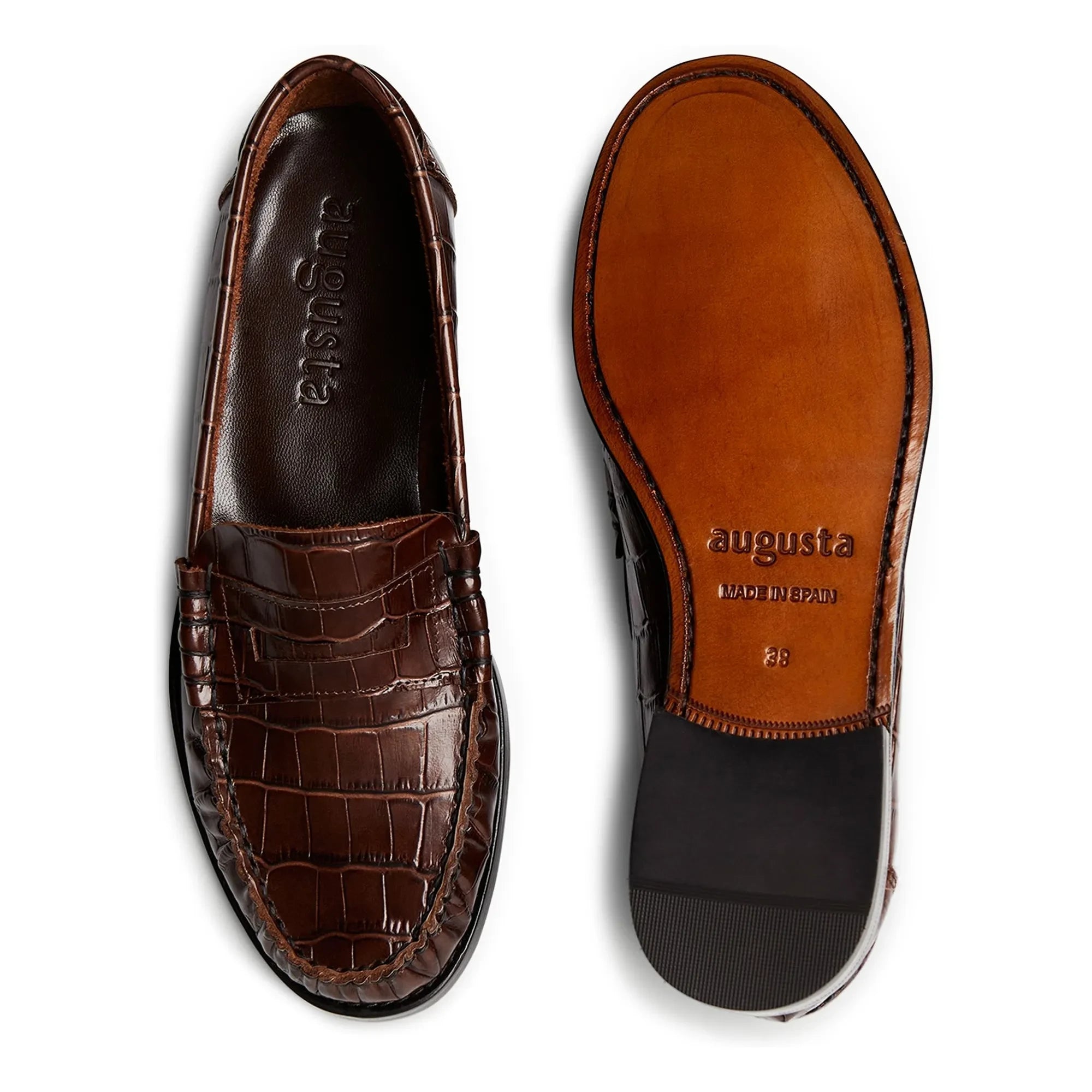 Augusta - Zoe Crocodile Pattern Loafer Shoes | Chocolate