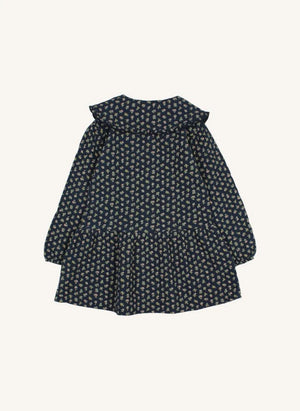 Búho - Organic Cotton Flower Cottage Claudine Neck Dress | Navy Blue