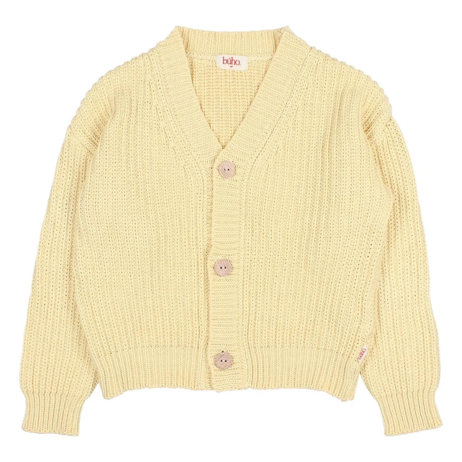 Owl - Organic cotton V-neck ribbed cardigan | Yellow