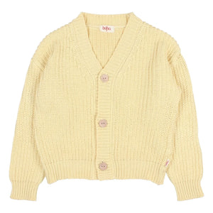 Owl - Organic cotton V-neck ribbed cardigan | Yellow