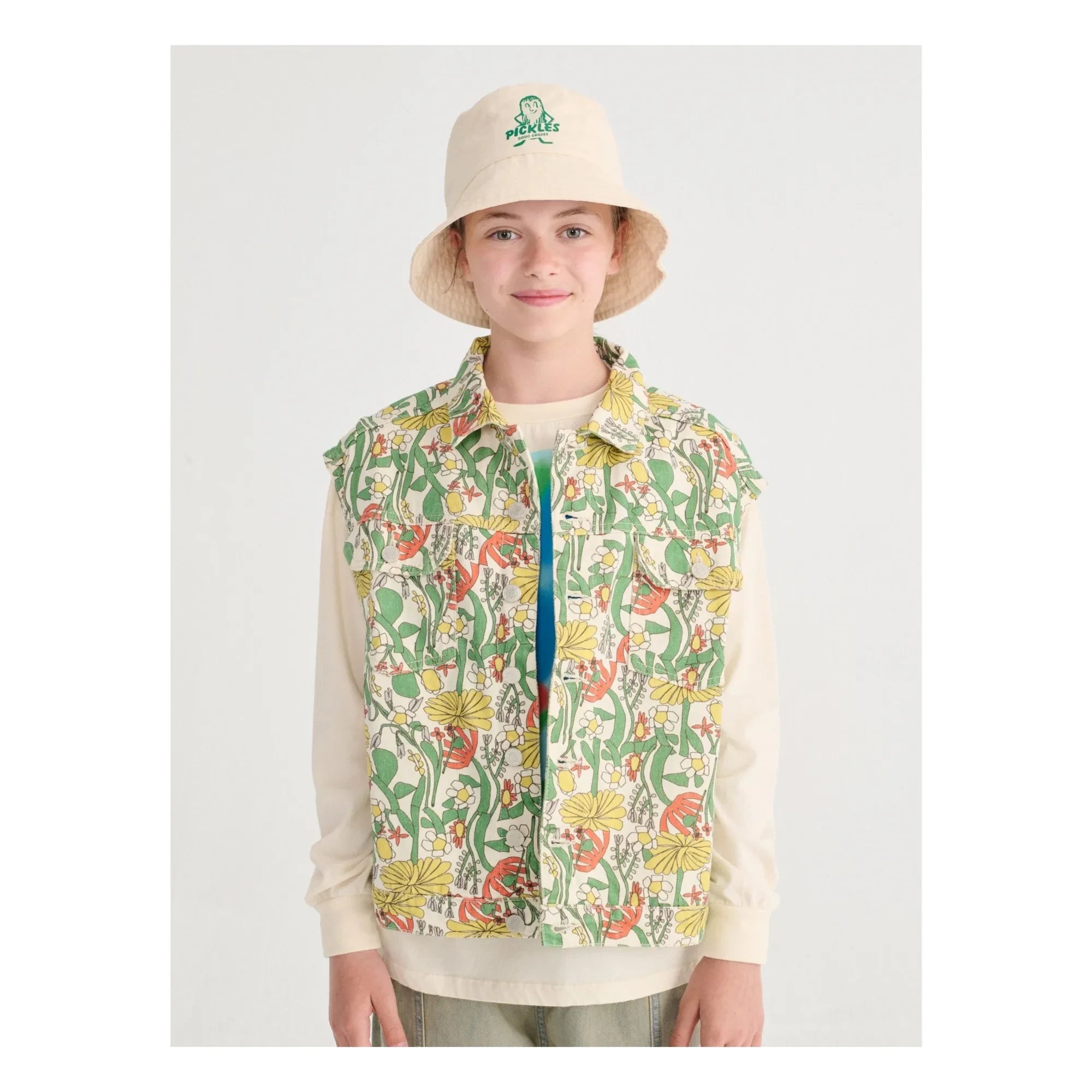 Bobo Choses - Fleurie Twill Organic Cotton Sleeveless Jacket | Ecru