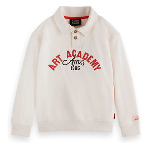 Scotch & Soda - Artwork Organic Cotton Polo Neck Sweatshirt | Ivory