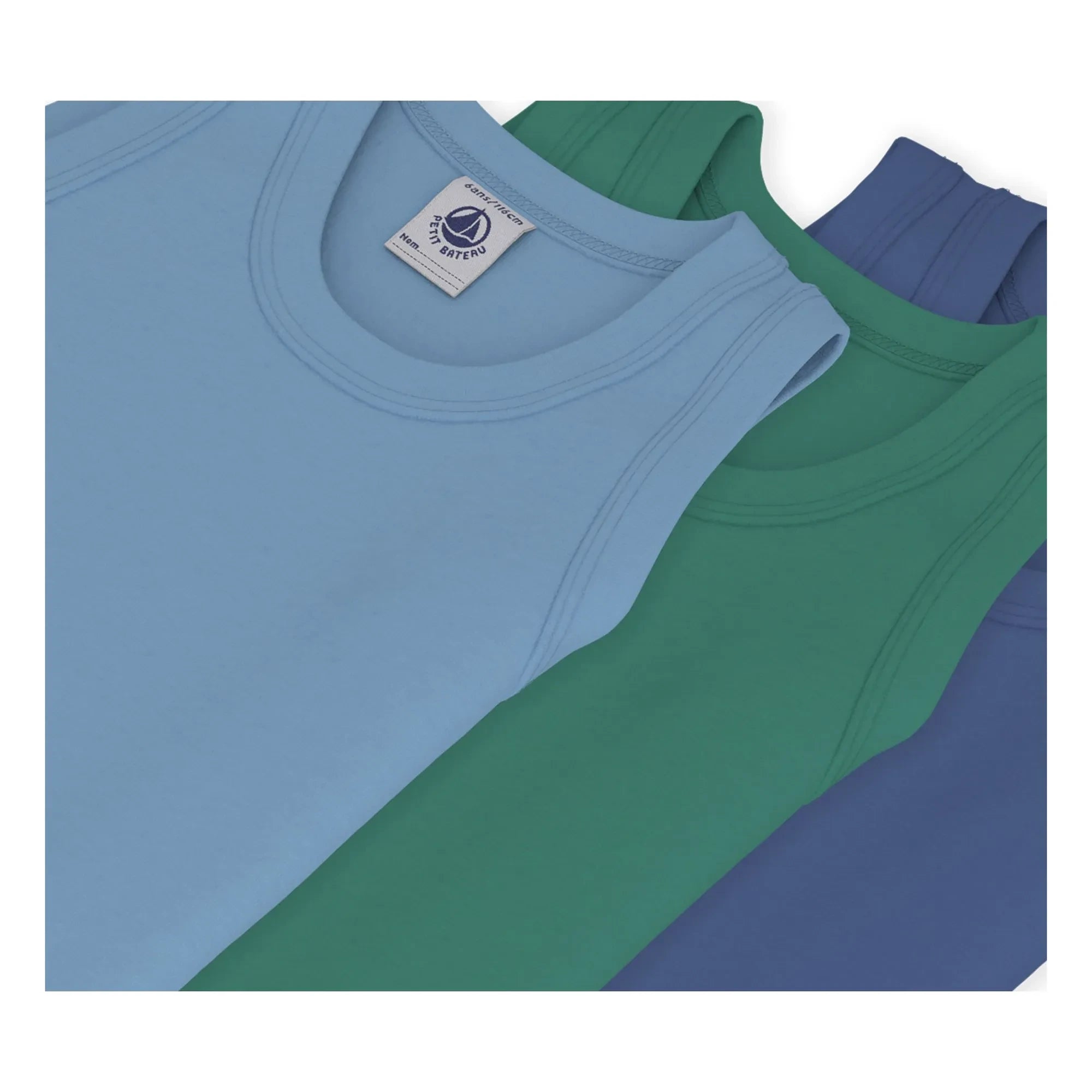 Petit Bateau - Set of 3 Plain Singlets | Blue