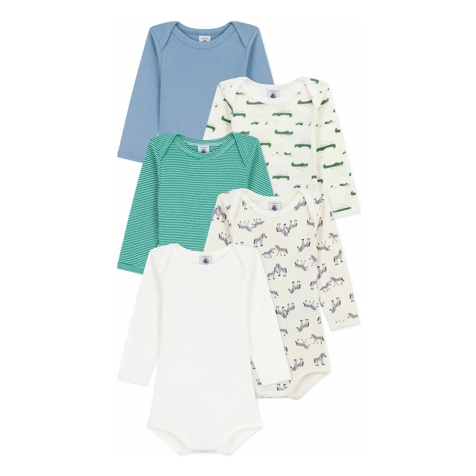 Petit Bateau - 5 Crocodile Pattern Bodysuit in Organic Cotton | Ecru