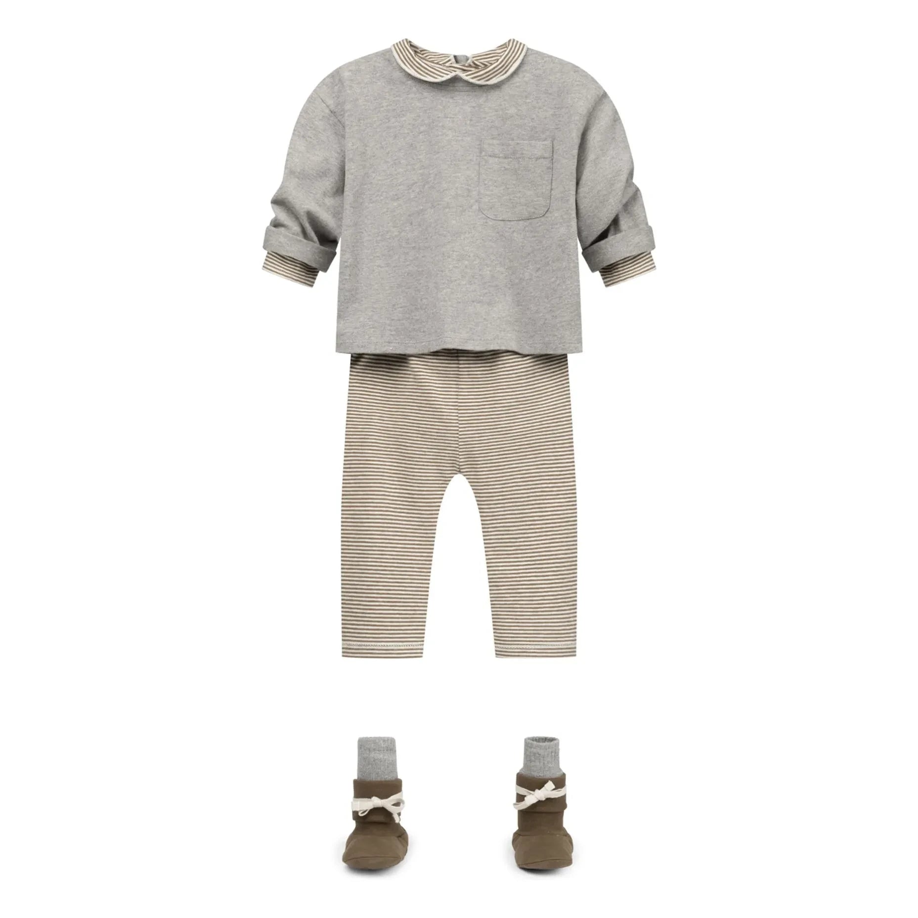 Gray Label - Striped Organic Cotton Leggings | Khaki Brown