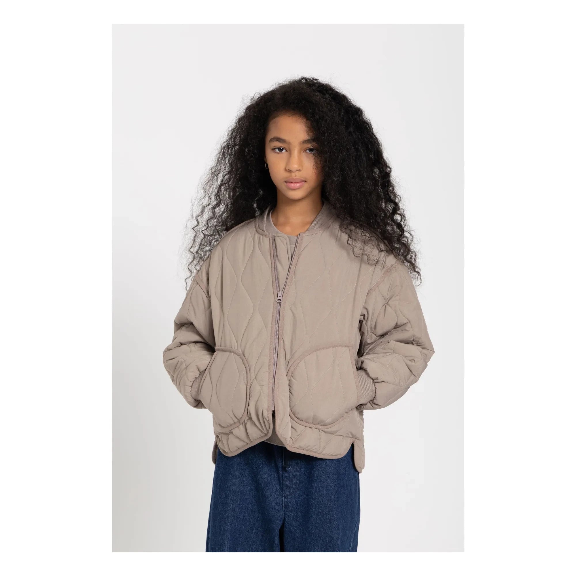Smallable Kid - Wooly Quilted Bomber Jacket | Taupe Grey