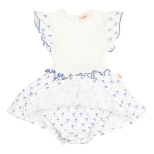 Búho - Bali Floral Pattern Organic Cotton Romper Dress | Indigo Blue