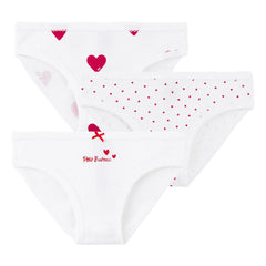 Petit Bateau - Pack of 3 Organic Cotton Heart Pattern Underwear | White