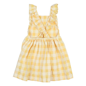 Búho - Seersucker Organic Cotton Gingham Dress | Yellow