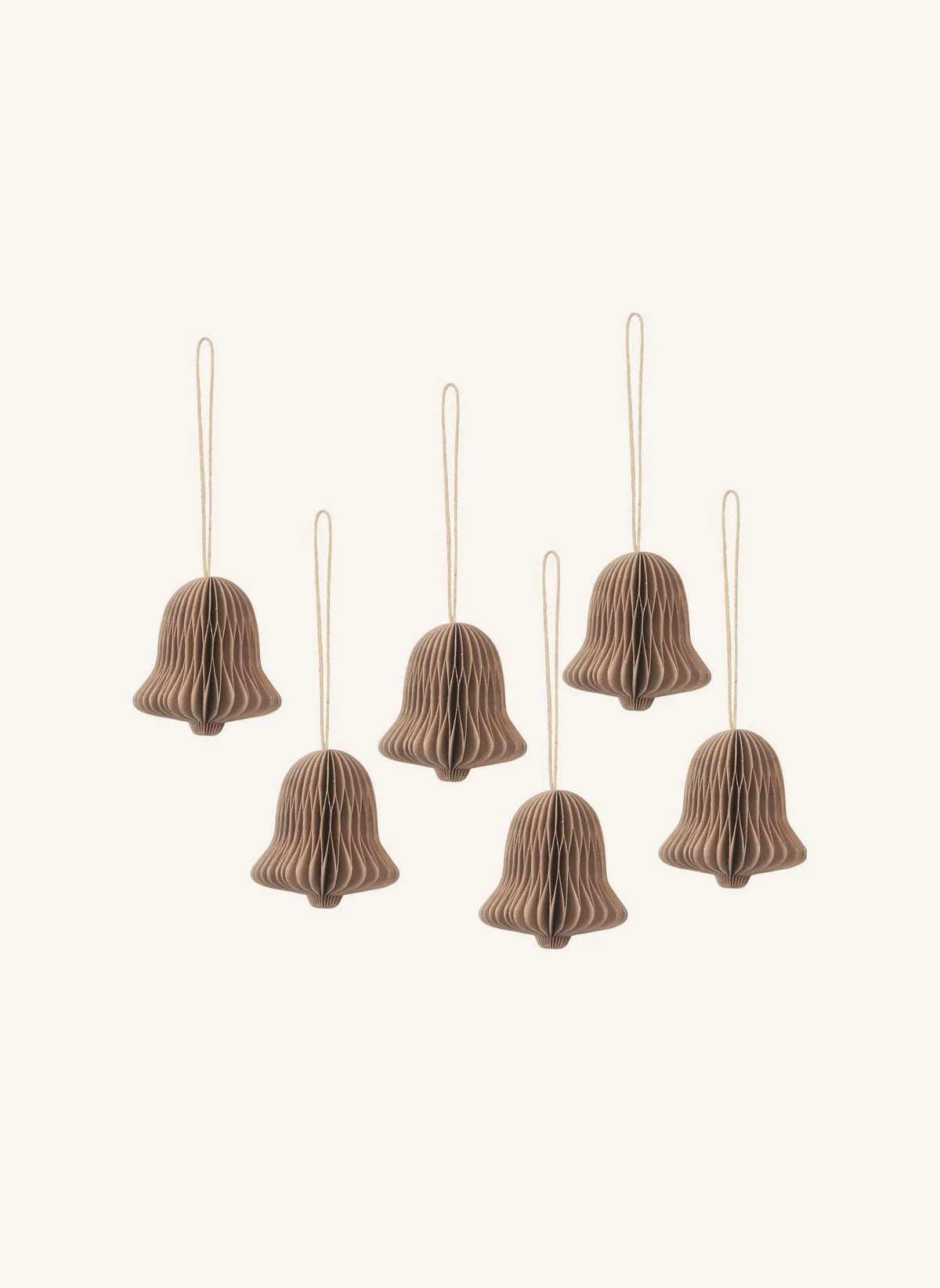 Broste Copenhagen - Paper Christmas Ornament Bell - Set of 6 | Brown