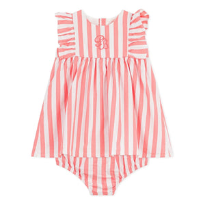 Petit Bateau - Striped Seersucker Organic Cotton Dress & Bloomer Set | Coral