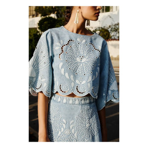 Farm Rio - Richelieux Blouse | Light Blue Denim