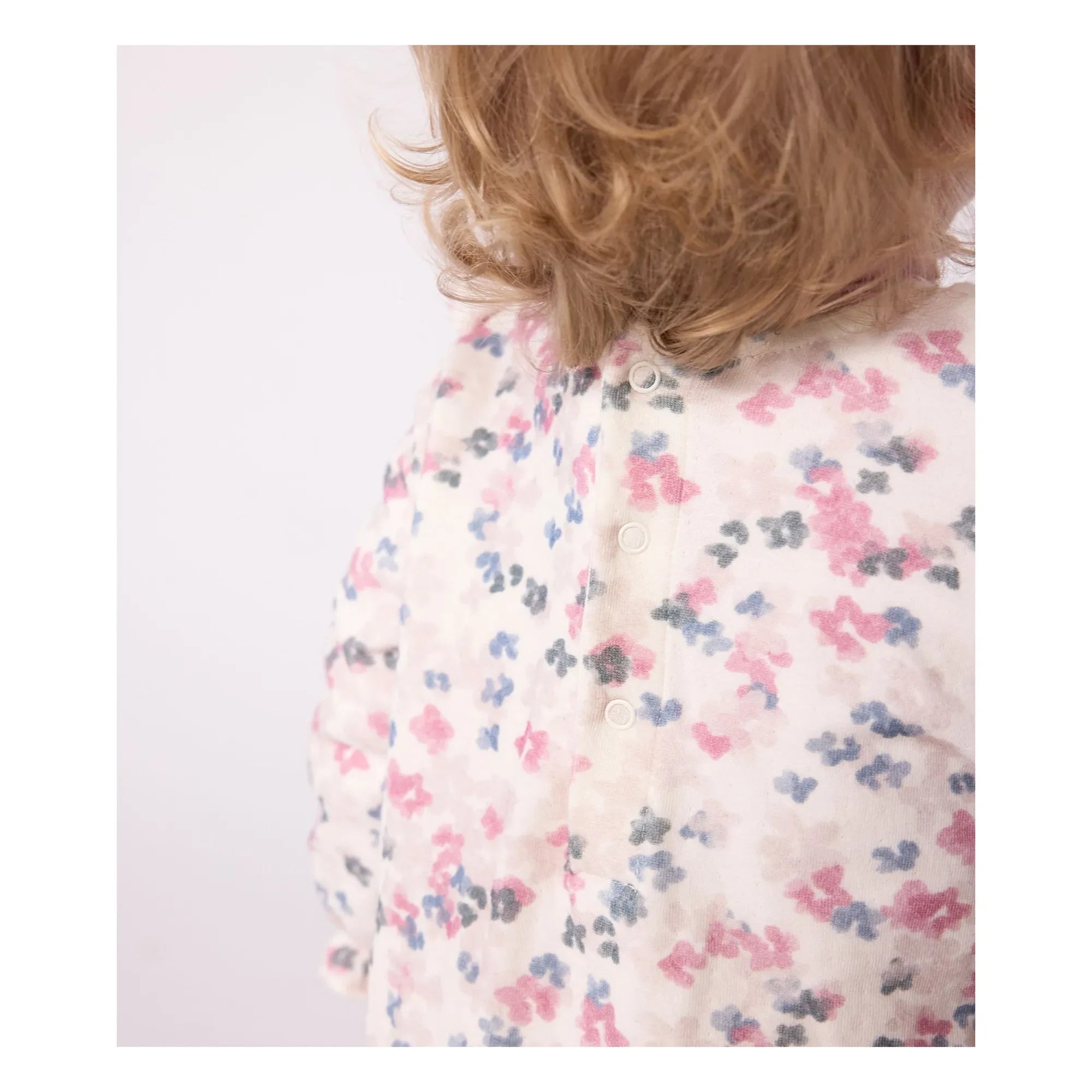 Petit Bateau - Organik pamuklu çiçek desenli boyundan bağlamalı elbise | Ekru