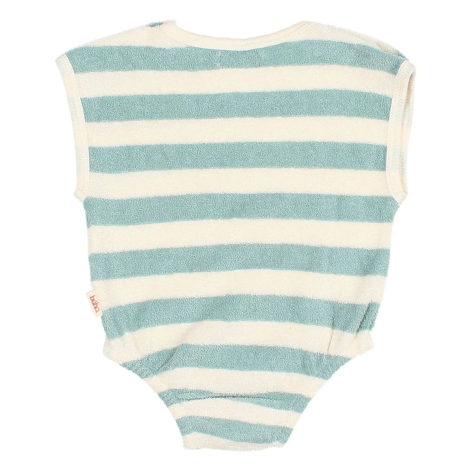 Búho - Striped Organic Cotton Towel Romper | Green Water