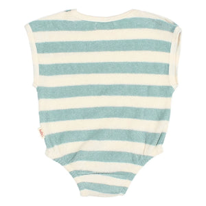 Búho - Striped Organic Cotton Towel Romper | Green Water