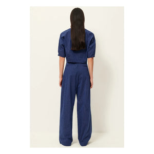 Sessùn - Provencia Cotton Striped Trousers | Navy Blue