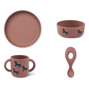 Liewood - Vivi Silicone Dinner Set 4 Pieces | Horses/Dark Rosetta