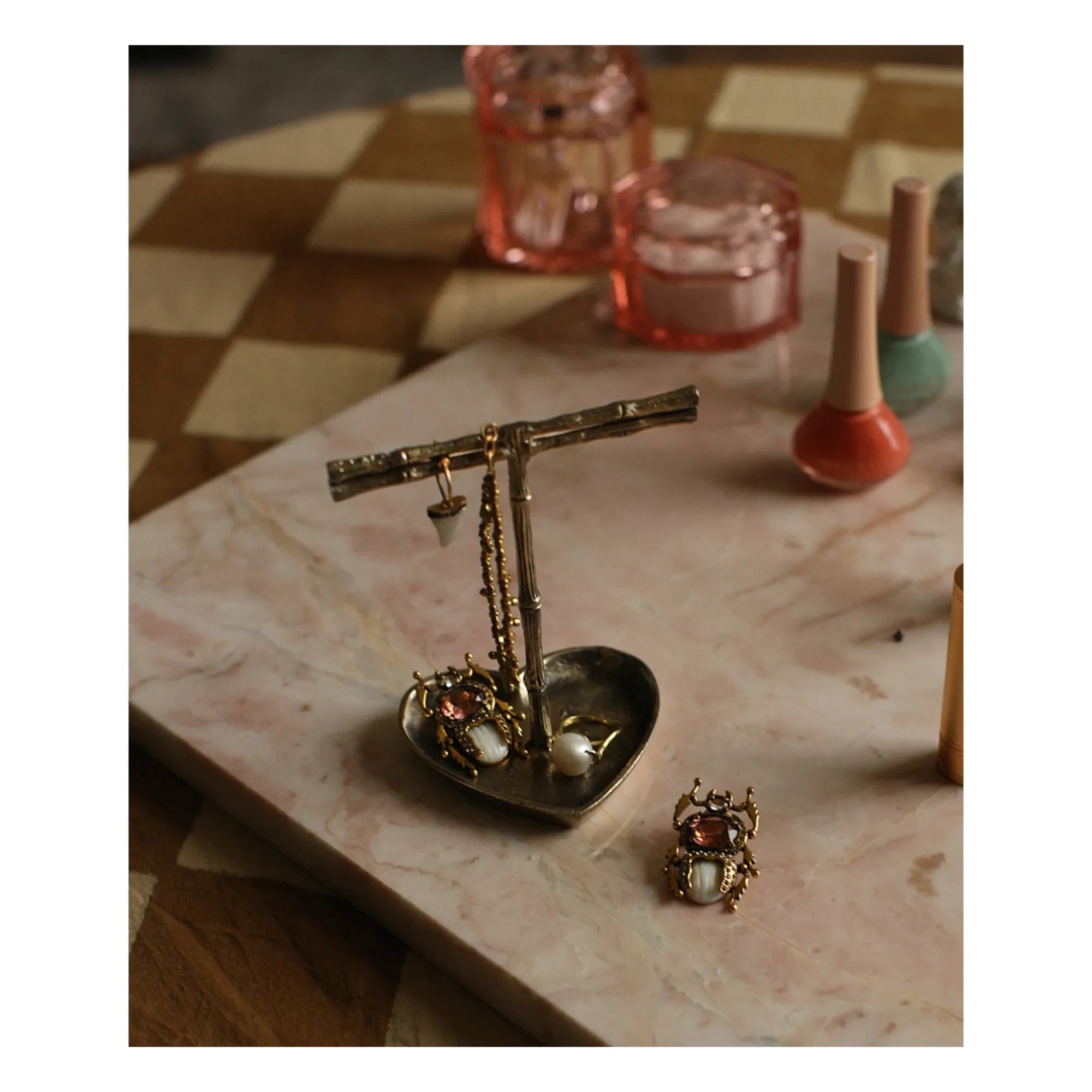 Doing Goods - Lolita Bamboo Recycled Brass Jewelry Holder | Gold Brown