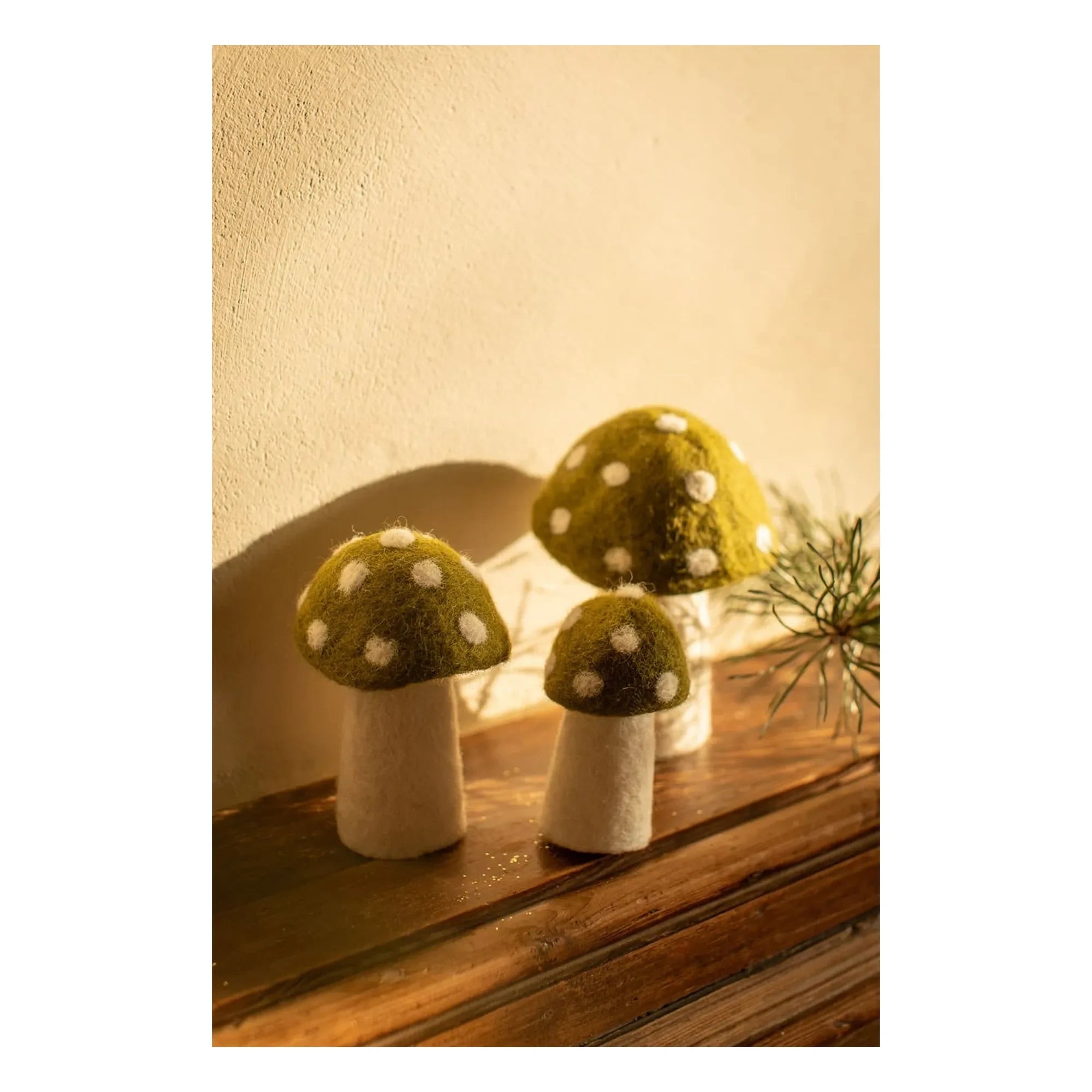 Muskhane - Dotty Felt Cork Mushrooms - Set of 3 | Green