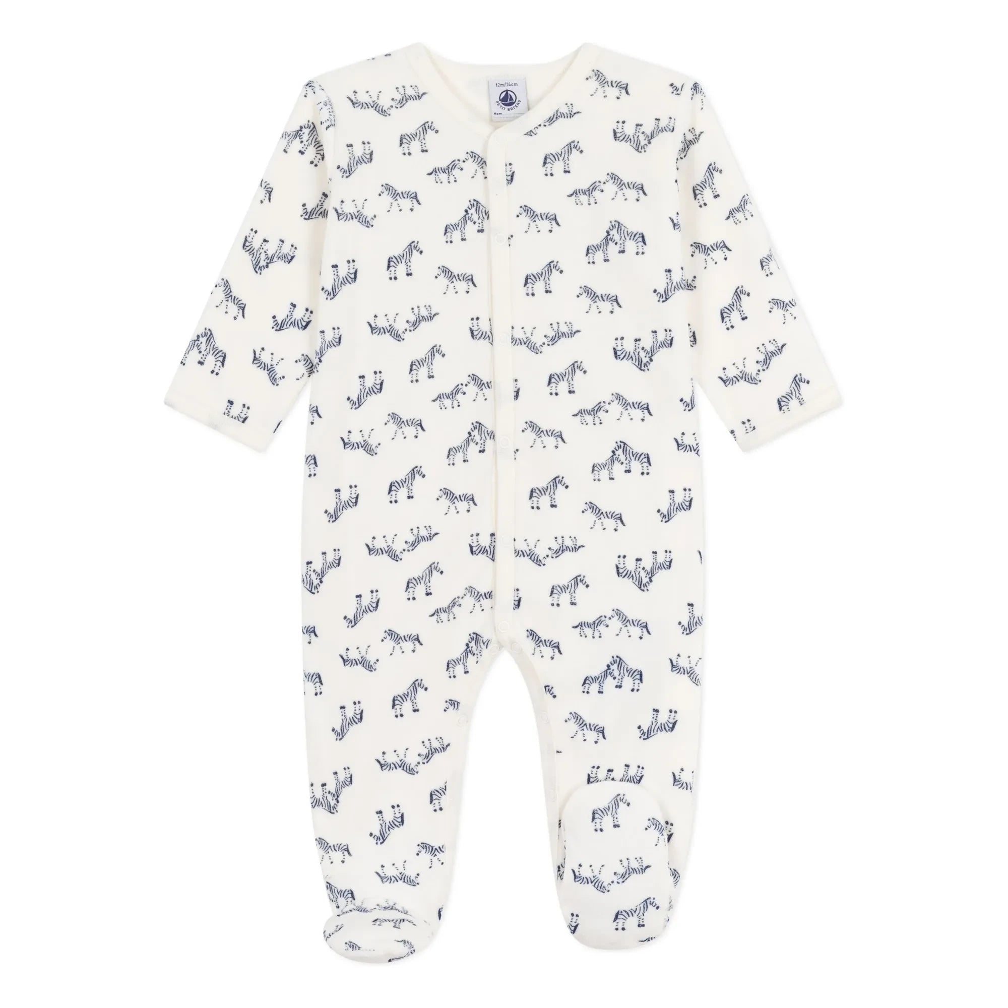 Petit Bateau - Organic Cotton Sleep & Play Pajamas with Zebras | Ivory