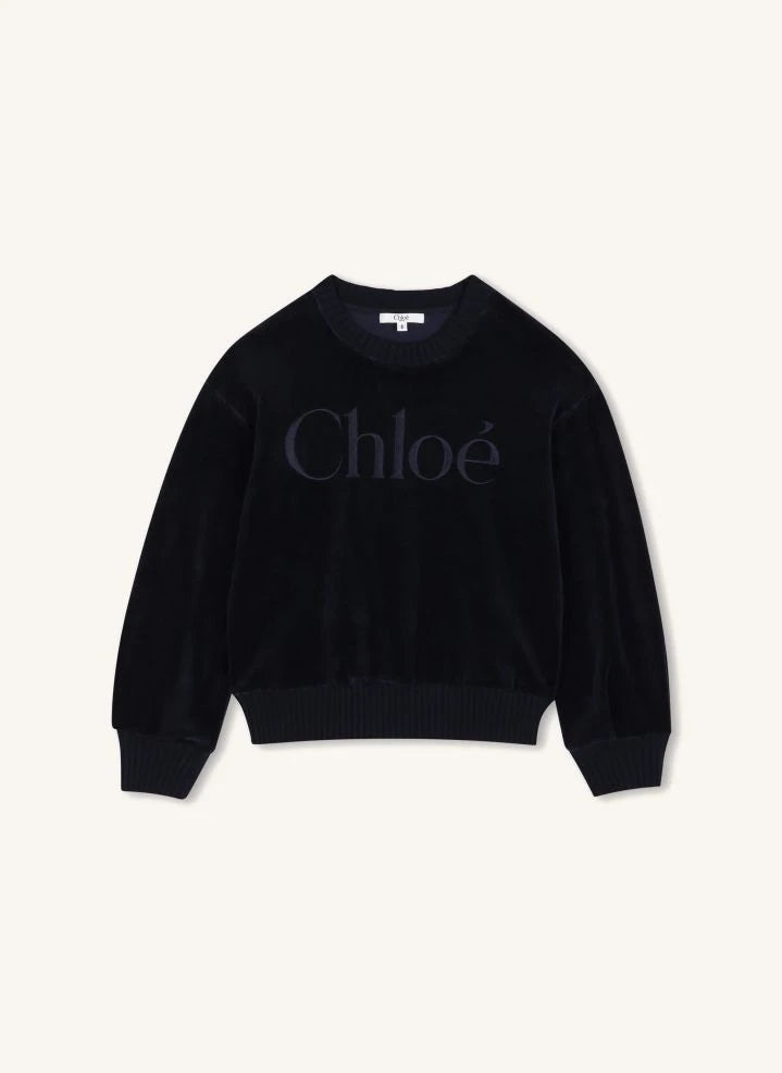 Chloé - Chloé Organik Pamuk Kadife Sweatshirt | Koyu Mavi